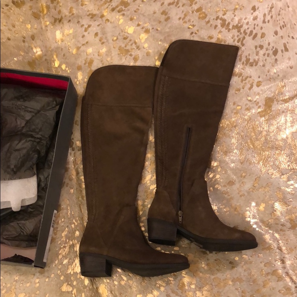 Vince Camuto Bendra OTK boot in choc suede. Size 7